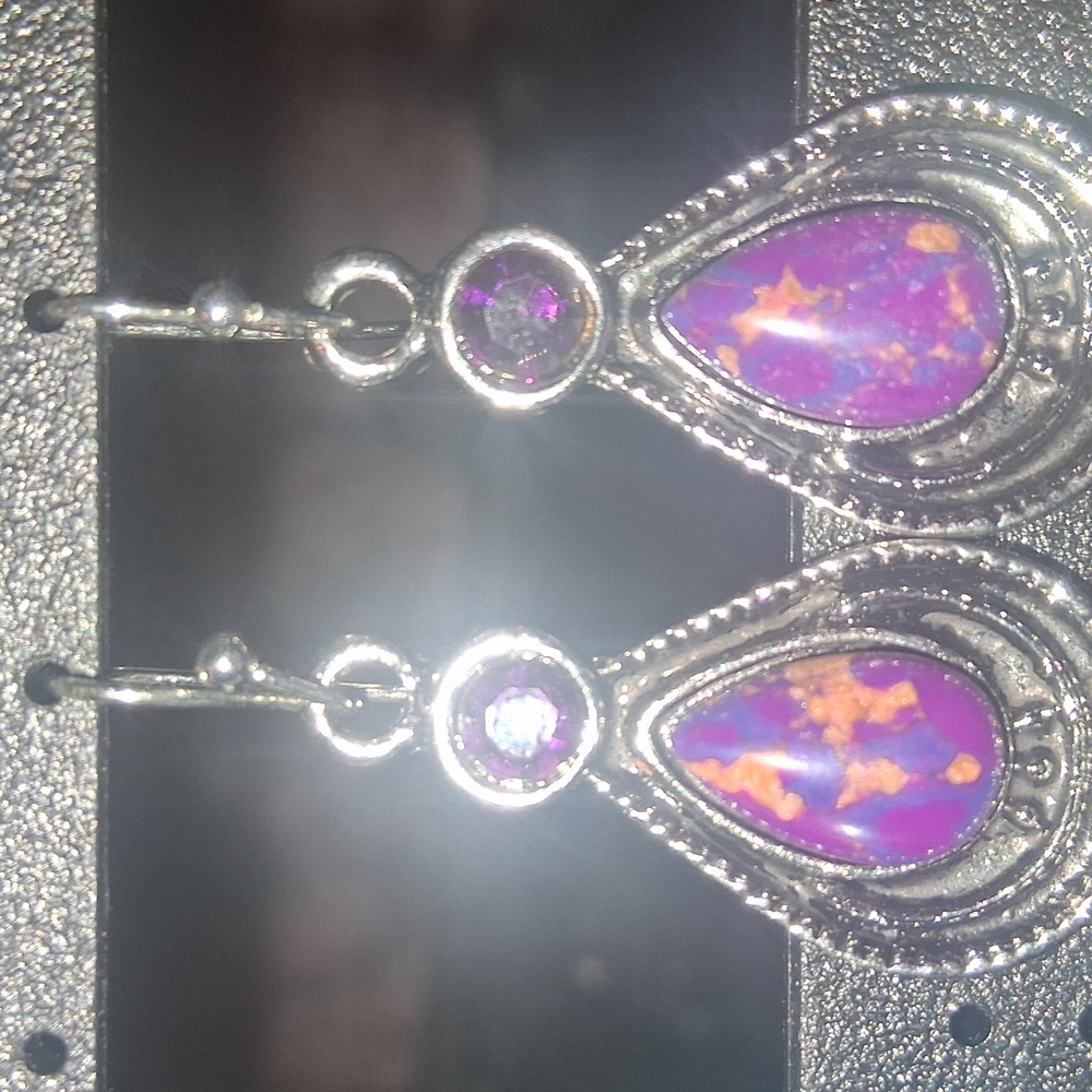 Elegant Silver and Purple Teardrop Earrings